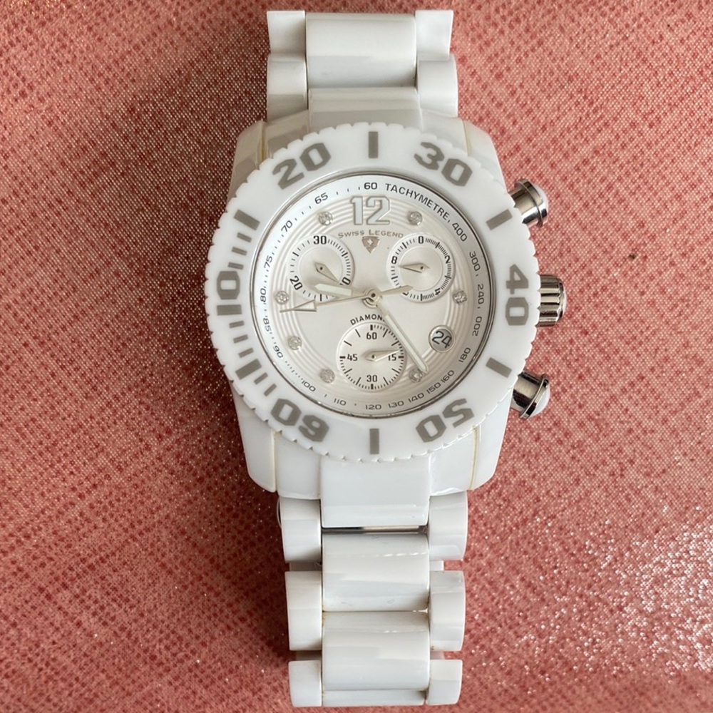 Swiss Legend  Commanders White Ceramic Watch with Silver Details